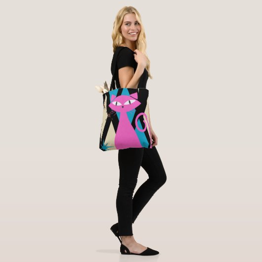 Trendy Retro Mid Century Modern Cool Cat Tote Bag (Op model)