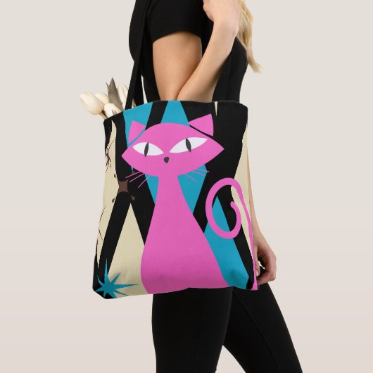 Trendy Retro Midden Eeuw Modern Koele Kat Tote Bag (Dichtbij)