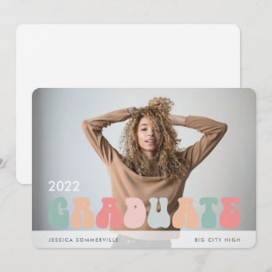 Trendy Retro Pastel Kleurrijke Foto Afstudeerfeest Aankondiging