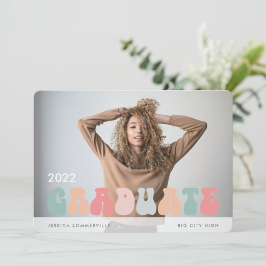 Trendy Retro Pastel Multicolor Photo Afstuderen Aankondiging (Staand voorkant)