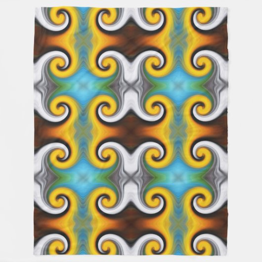 Trendy retro patroon in geel, blauw, bruin, wit fleece deken (Voorkant)