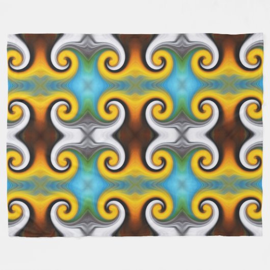 Trendy retro patroon in geel, blauw, bruin, wit fleece deken (Voorkant (Horizontaal))