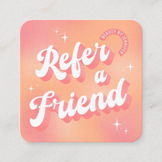 Trendy Retro Perzik Roze Make-up Beauty Salon Logo Aanbevelingskaartje (Voorkant)