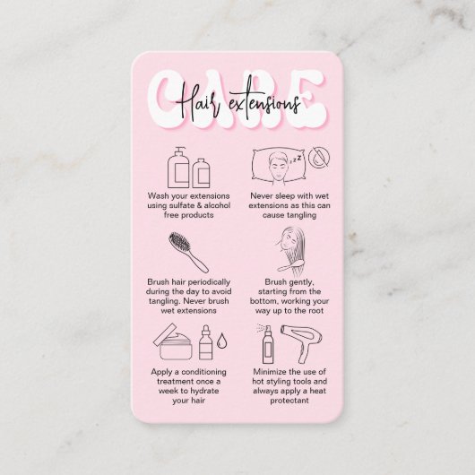 Trendy Retro Pink Girly Haarextensies Aftercare Visitekaartje (Voorkant)
