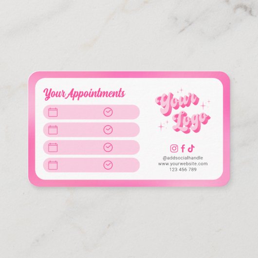 Trendy Retro Pink Makeup Lashes Beauty Salon Logo Afsprakenkaartje (Achterkant)