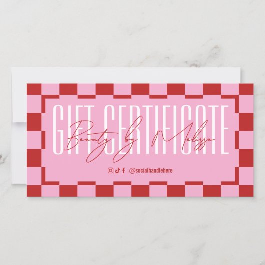 Trendy Retro Pink & Red Spa Salon Gift Certificate (Voorkant)