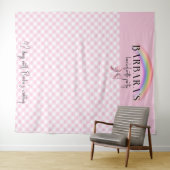 Trendy Retro Plaid Gingham Checkerboard Girly Pink Wandkleed (In Situ (horizontaal))