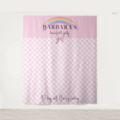 Trendy Retro Plaid Gingham Checkerboard Girly Pink Wandkleed (Voorkant)