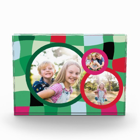 Trendy Retro Plaid Ronde 3 Fotoblokken (Voorkant)