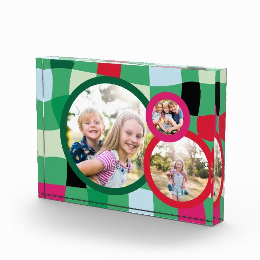 Trendy Retro Plaid Ronde 3 Fotoblokken (Rechts)