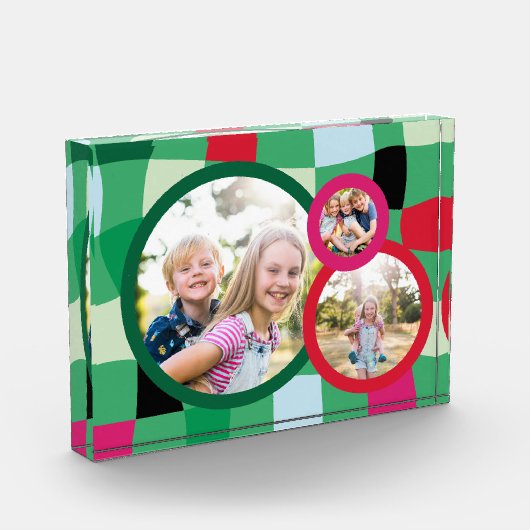 Trendy Retro Plaid Ronde 3 Fotoblokken (Links)