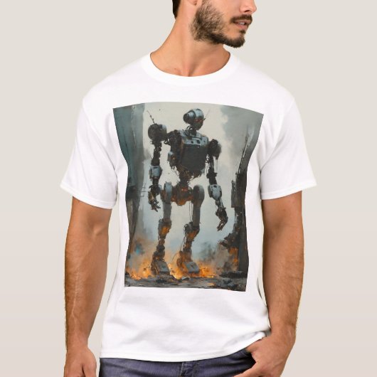 Trendy retro robotgrafisch t-shirt (Voorkant)