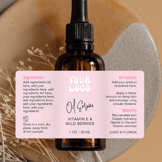 Trendy Retro Roze 1 OZ 30ml druppelfles Etiket