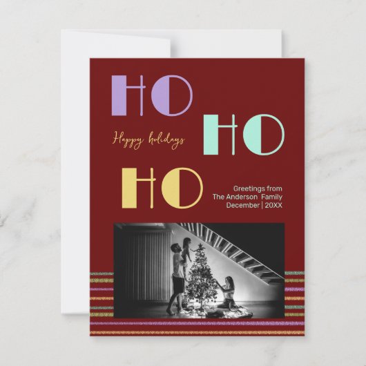 Trendy Retro stijl rood HO-HO-HO Feestdagenkaart (Voorkant)