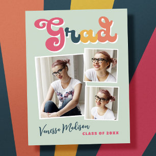 Trendy Retro  Style Afstudeerder 3 Foto collage Briefkaart