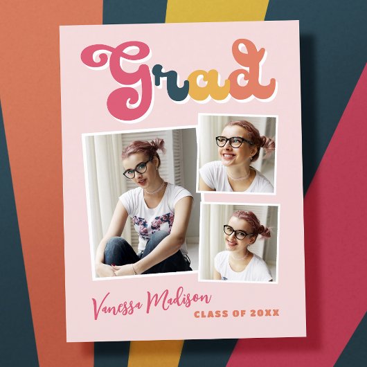 Trendy Retro  Style Afstudeerder 3 Foto collage Briefkaart