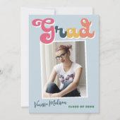 Trendy Retro Style Blue Boho Photo Afstudeerder Aankondiging (Voorkant)