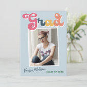 Trendy Retro Style Blue Boho Photo Afstudeerder Aankondiging (Staand voorkant)