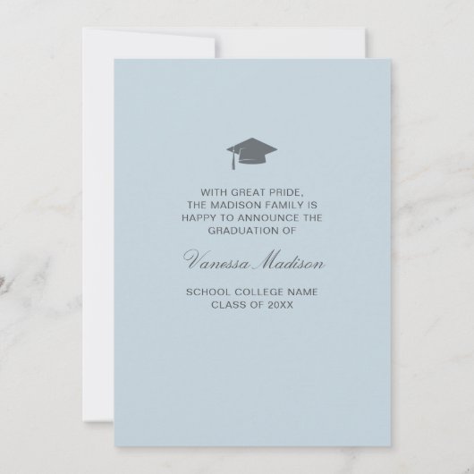 Trendy Retro Style Blue  Boho Photo Afstudeerder Aankondiging (Achterkant)