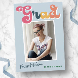 Trendy Retro Style Blue  Boho Photo Afstudeerder Aankondiging