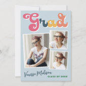 Trendy Retro Style Boho Blue 3 Foto Afstudeerder Aankondiging (Voorkant)