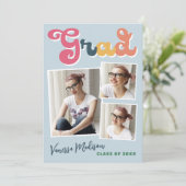 Trendy Retro Style Boho Blue 3 Foto Afstudeerder Aankondiging (Staand voorkant)