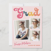 Trendy Retro Style  Boho Pink 3 Foto Afstudeerder Aankondiging (Voorkant)