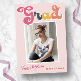 Trendy Retro Style Roze  Boho Foto Afstudeerder Aankondiging