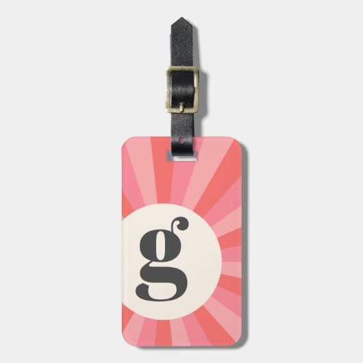 Trendy retro sunburst minimaal monogram roze crème bagagelabel (Voorkant verticaal)