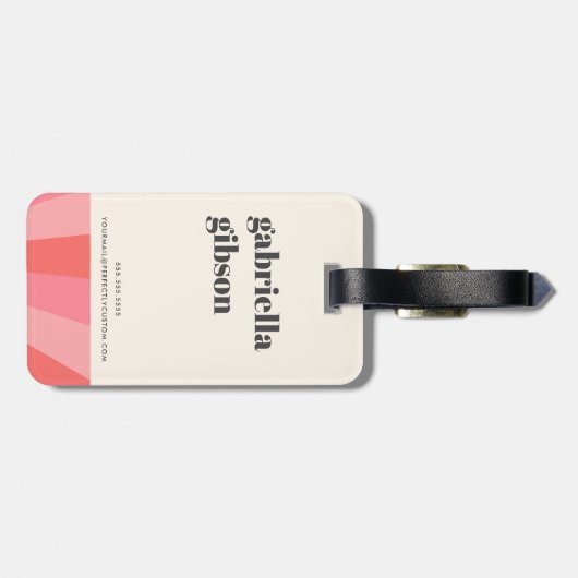 Trendy retro sunburst minimaal monogram roze crème bagagelabel (Achterkant horizontaal)