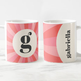 Trendy retro sunburst minimaal monogram roze crème koffiemok