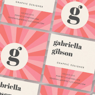 Trendy retro sunburst minimaal monogram roze crème vierkante visitekaartje