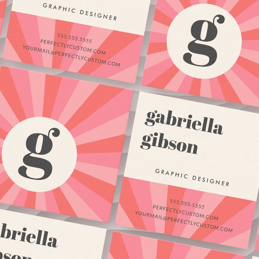 Trendy retro sunburst minimaal monogram roze crème vierkante visitekaartje