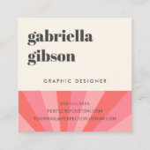 Trendy retro sunburst minimaal monogram roze crème vierkante visitekaartje (Achterkant)