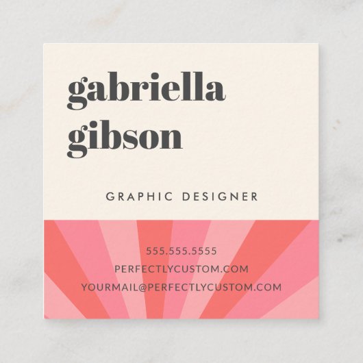 Trendy retro sunburst minimaal monogram roze crème vierkante visitekaartje (Achterkant)