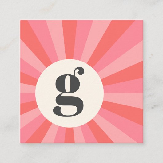 Trendy retro sunburst minimaal monogram roze crème vierkante visitekaartje (Voorkant)