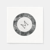 Trendy Retro Swirls Zilver Grijs Monogram Servet (Voorkant)