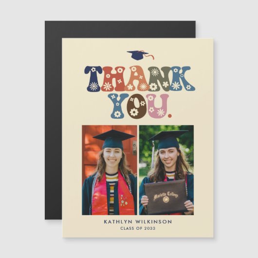 Trendy Retro Typografie Foto Afstuderen Bedankt (Voorkant / Achterkant)