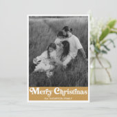 Trendy Retro Typografie Gouden Kerstfoto Feestdagenkaart (Staand voorkant)