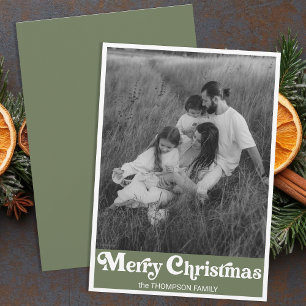 Trendy Retro Typografie Groene Kerstfoto Feestdagenkaart