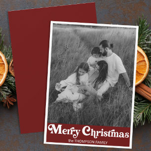 Trendy Retro Typografie Rode Kerstfoto Feestdagenkaart