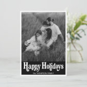 Trendy Retro Typografie Zwart Foto Happy Feestdagenkaart (Staand voorkant)