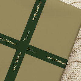 Trendy Retro Vrolijk Kerstfeest Custom Name Green Satijnen Lint