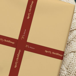 Trendy Retro Vrolijk Kerstfeest Custom Name Red Satijnen Lint