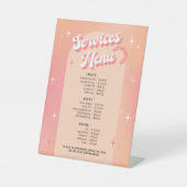 Trendy Retro Vrouwelijke Schoonheidssalon Prijslij Reclamebord Met Voetstuk (Voorkant)