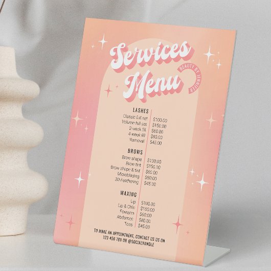 Trendy Retro Vrouwelijke Schoonheidssalon Prijslij Reclamebord Met Voetstuk