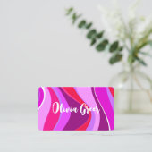 Trendy Retro Waves 70's Roze Magenta Paars Visitekaartje (Staand voorkant)