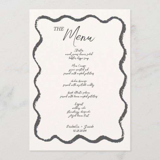 Trendy Retro Wavy Squiggle Handgeschreven bruiloft Menu (Voorkant)
