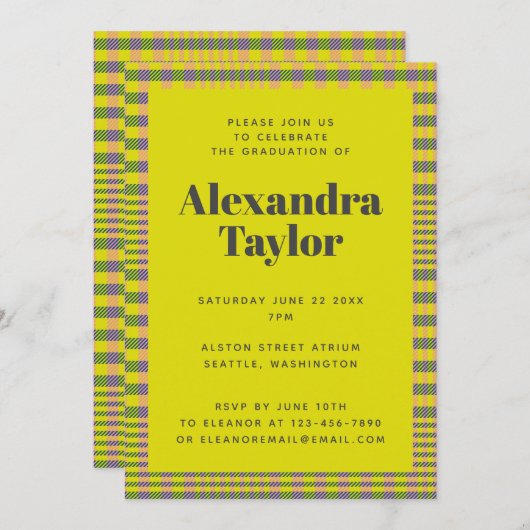 Trendy Retro Yellow Pset Pattern Afstuderen Kaart (Voorkant / Achterkant)