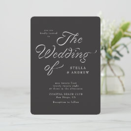 Trendy Ribbon Elegant Script Wedding Invitation Kaart